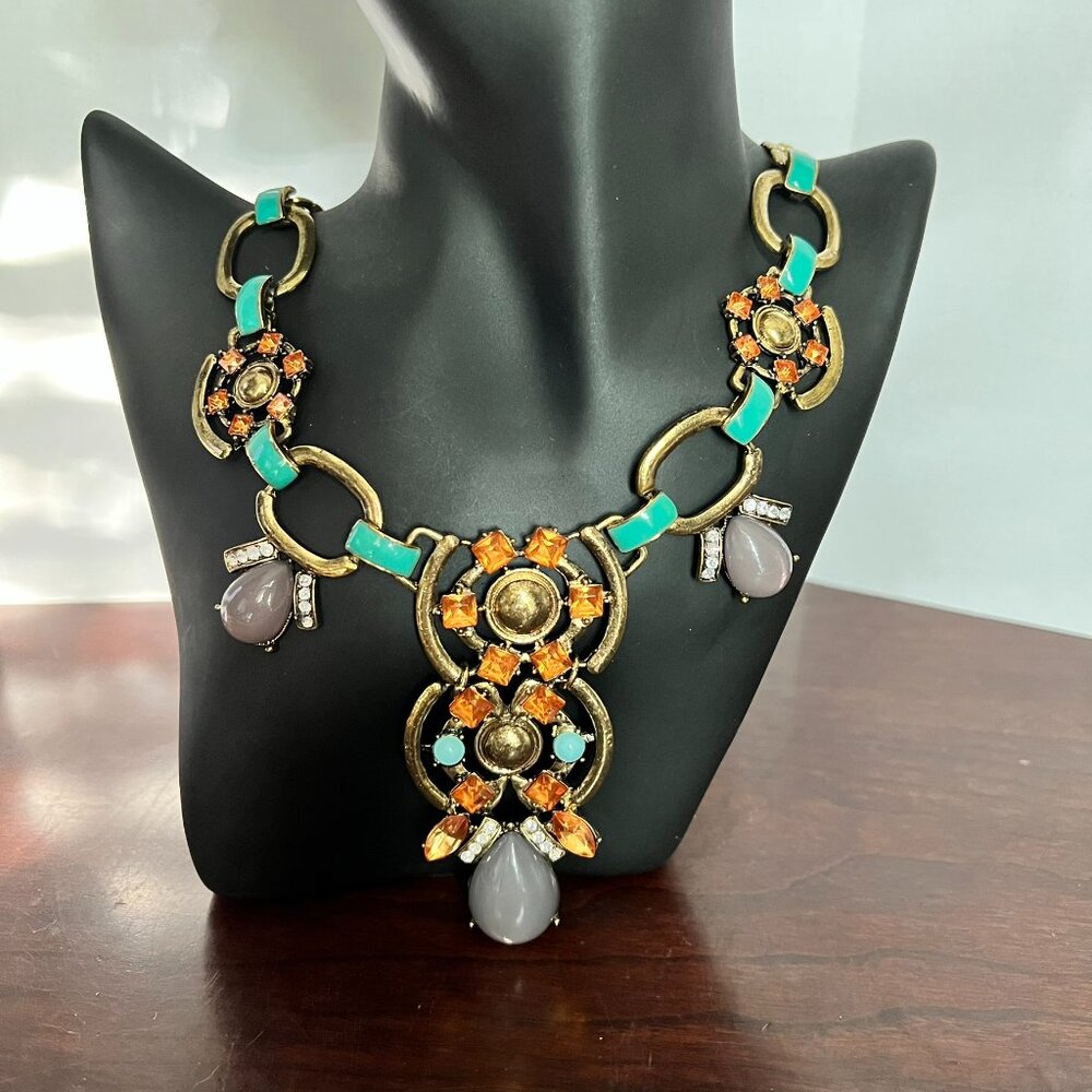 Turquoise & Orange Beaded Statement Necklace